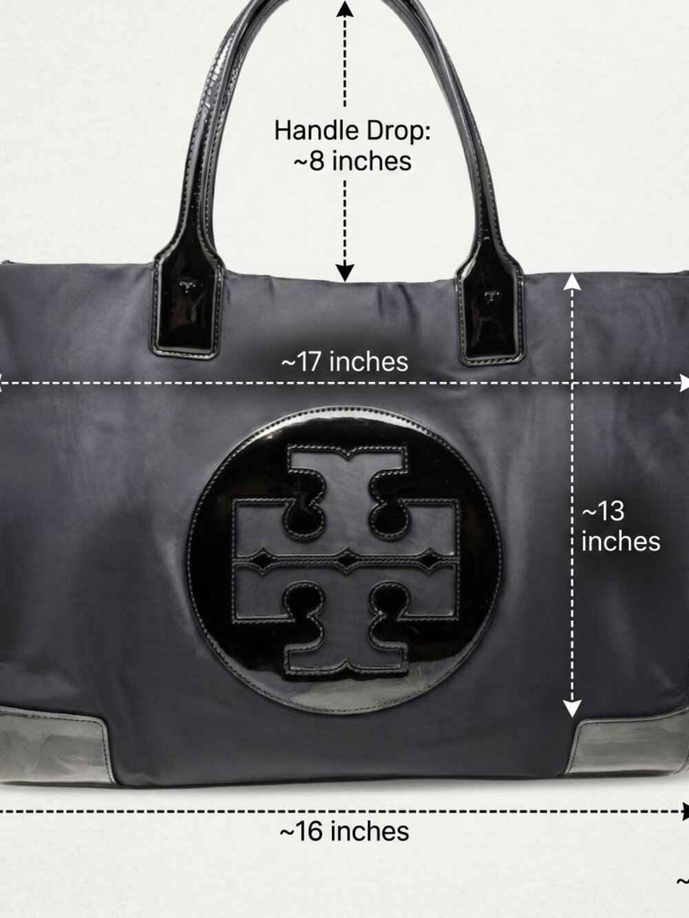 Tory Burch Ella Tote Bag - Black Nylon with Patent Leather Trim - Large - Picture 3 of 16